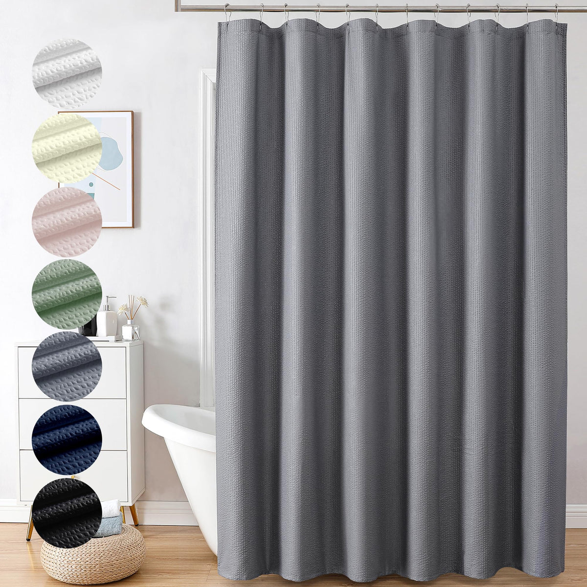 OVZME Berry Cute Shower Curtain, Embossed Textured Fabric Shower Curtain for Bathroom - Soft Cloth & Hotel Spa Luxury, Water Repellent, Machine Washable Shower Curtain, 72X72, Glacier Blue