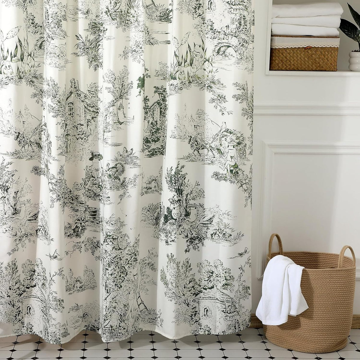 Mindsoft Vintage French Frog Toile Shower, Green, 72x72 Inch