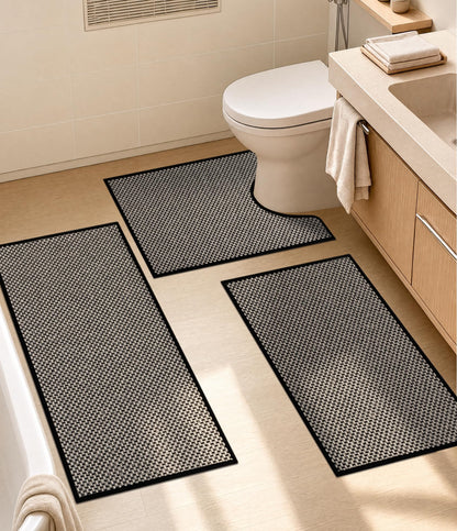 YIHOUSE Black Bathroom Rugs Sets 2 Pieces,Thin Bath Mat Quick Dry