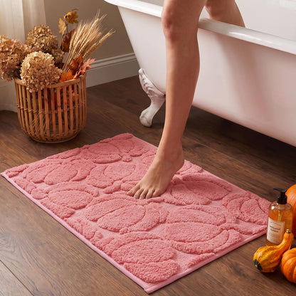 Luxury Fall Autumn Beige Cream Pumpkin Bathroom Mat, 17"x25" Extra Soft and Absorbent Microfiber Bath Rug, Non-Slip TPR Back, Plush Shaggy Bath Carpet for Floor
