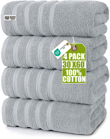 Utopia Towels 4 Pack XL Bath Towels, 30x60 in, Cotton, Grey