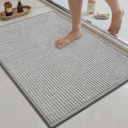 MontVoo Bath Mat,Chenille Absorbent Bathroom Mat Quick Dry Rubber Backed Bathroom Rugs Non Slip Washable Bath Mats,Ultra Thin Bathroom Rugs Fit Under Door,17"x24",White