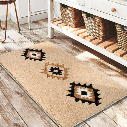 DEXDE Black Bathroom Rugs 20x32 Aztec Boho Long Western Plush Bath Mats