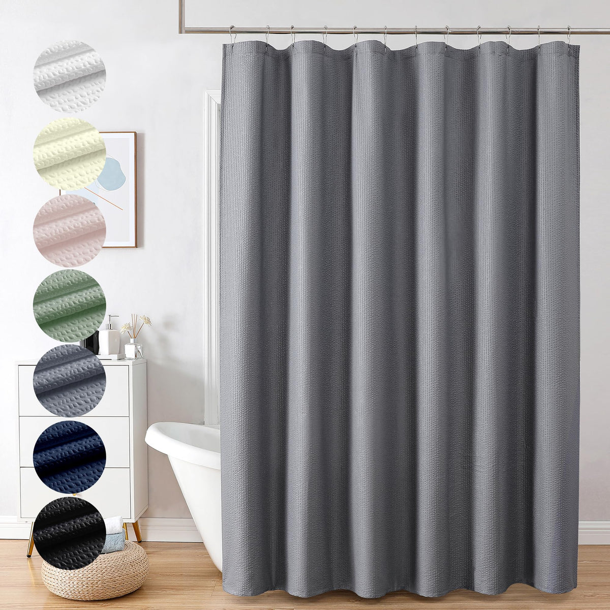 OVZME Berry Cute Shower Curtain, Embossed Textured Fabric Shower Curtain for Bathroom - Soft Cloth & Hotel Spa Luxury, Water Repellent, Machine Washable Shower Curtain, 72X72, Glacier Blue