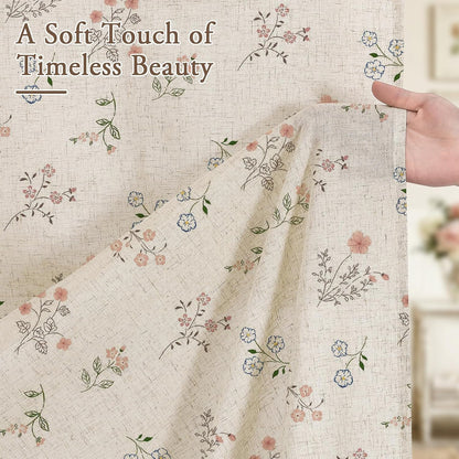 Farmhouse Linen Shower Curtain, Boho Garden Floral Curtain, 72 x 72
