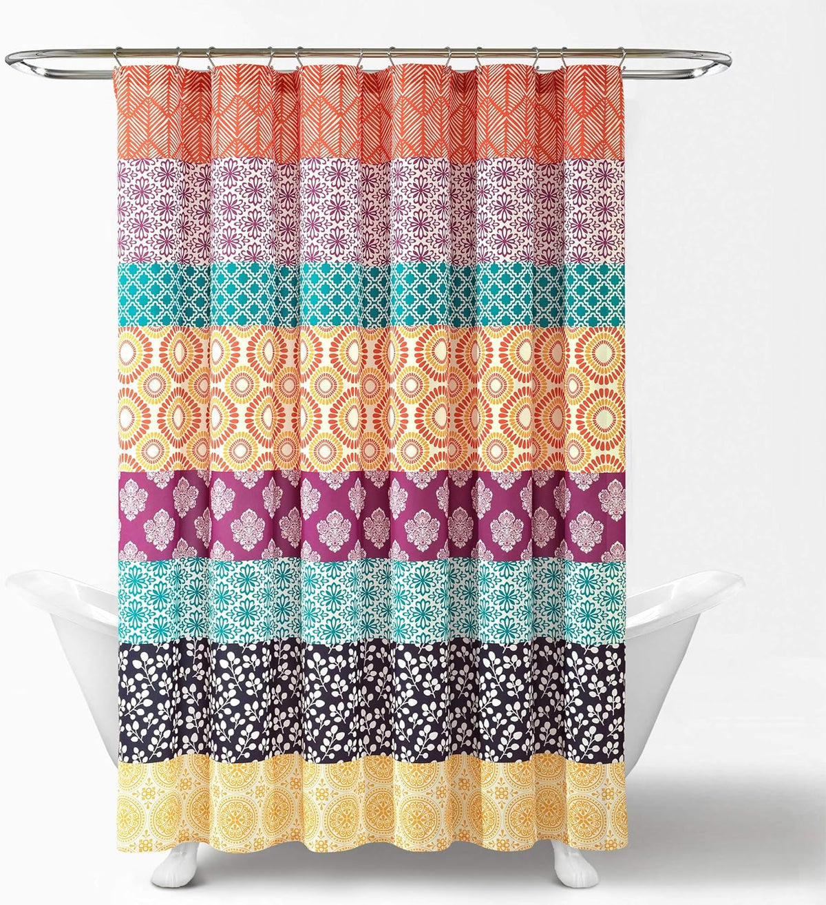 Lush Decor Bohemian Stripe Shower Curtain, 72" W x 72" L, Fuchsia & Orange - Bathroom Curtain - Striped Shower Curtain - Boho Decor - Fabric Shower Curtains