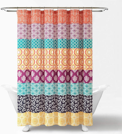 Lush Decor Bohemian Stripe Shower Curtain, 72" W x 72" L, Fuchsia & Orange - Bathroom Curtain - Striped Shower Curtain - Boho Decor - Fabric Shower Curtains