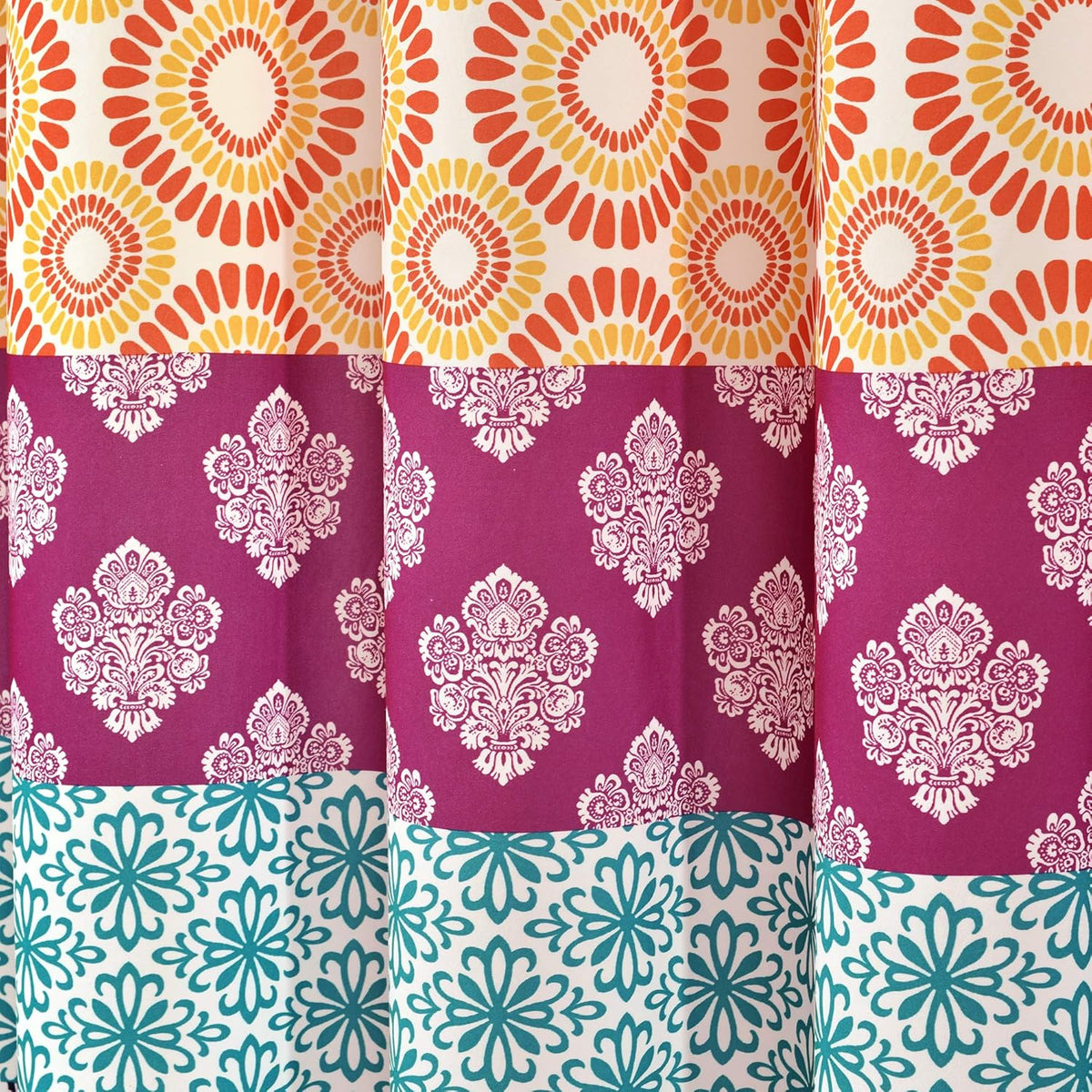 Lush Decor Bohemian Stripe Shower Curtain, 72" W x 72" L, Fuchsia & Orange - Bathroom Curtain - Striped Shower Curtain - Boho Decor - Fabric Shower Curtains