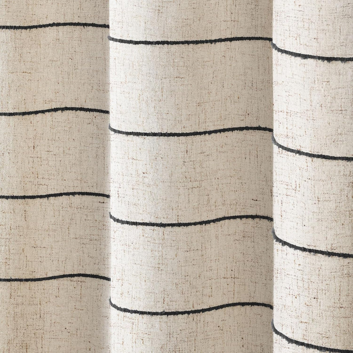 Striped Linen Shower Curtain for Bathroom, Black and Beige 72 W x 72 H