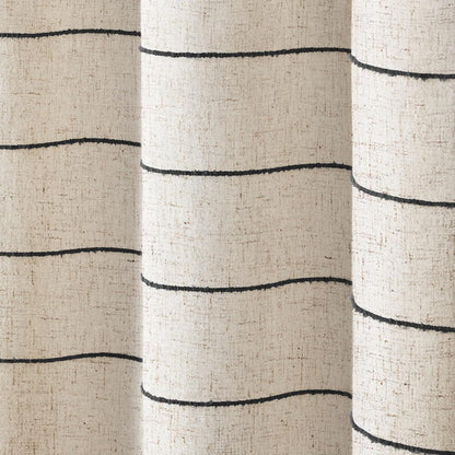 Striped Linen Shower Curtain for Bathroom, Black and Beige 72 W x 72 H