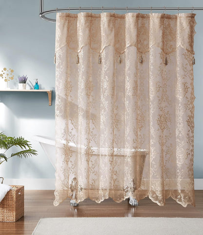 Warm Home Designs Golden Lace Shower Curtain with Valance. LAU Linen 72