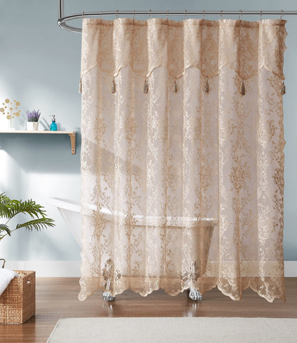 Warm Home Designs Golden Lace Shower Curtain with Valance. LAU Linen 72