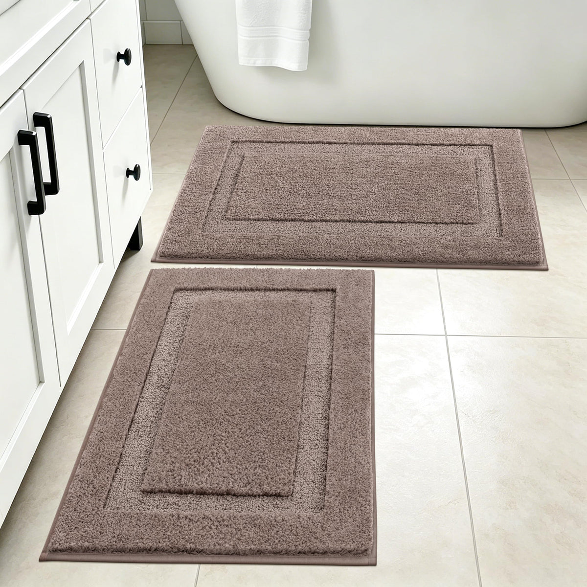 SHACOS Soft Microfiber Bathroom Rugs Set of 2 Pieces, White