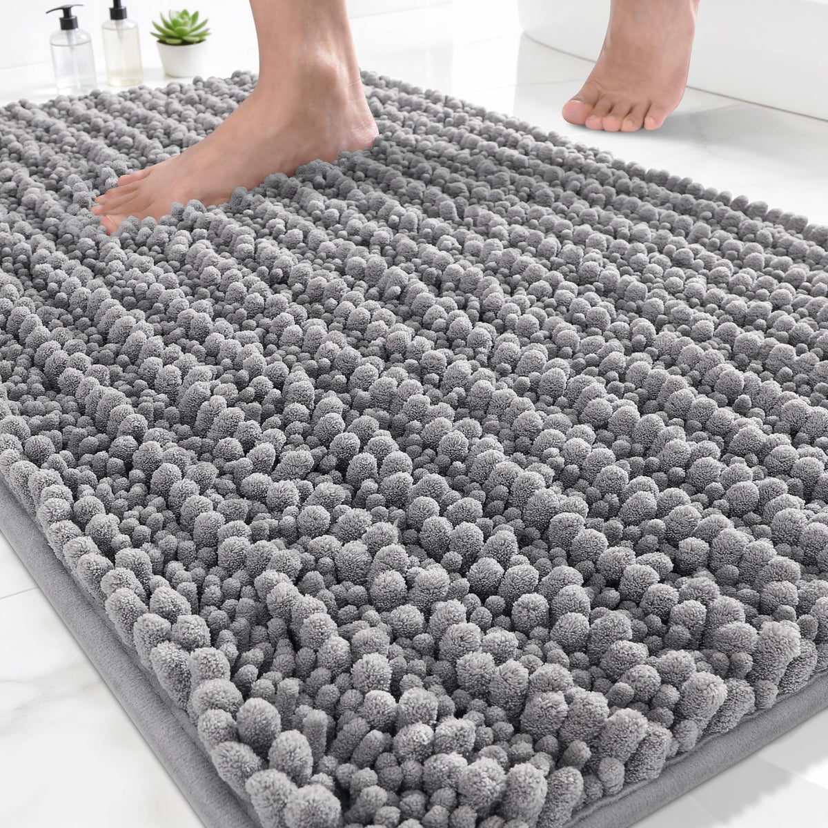 Yimobra Bathroom Rugs Non Slip Washable 32x20 Inch - Ultra Soft Absorbent Chenille Bath Mat, Quick Dry Shaggy Floor Carpet for Tub Shower, Gray Home Decor Accessories