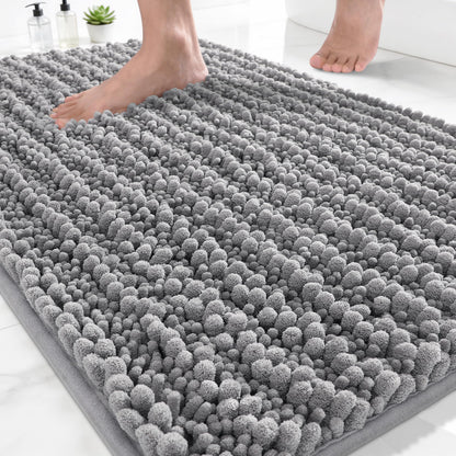 Yimobra Bathroom Rugs Non Slip Washable 32x20 Inch - Ultra Soft Absorbent Chenille Bath Mat, Quick Dry Shaggy Floor Carpet for Tub Shower, Gray Home Decor Accessories