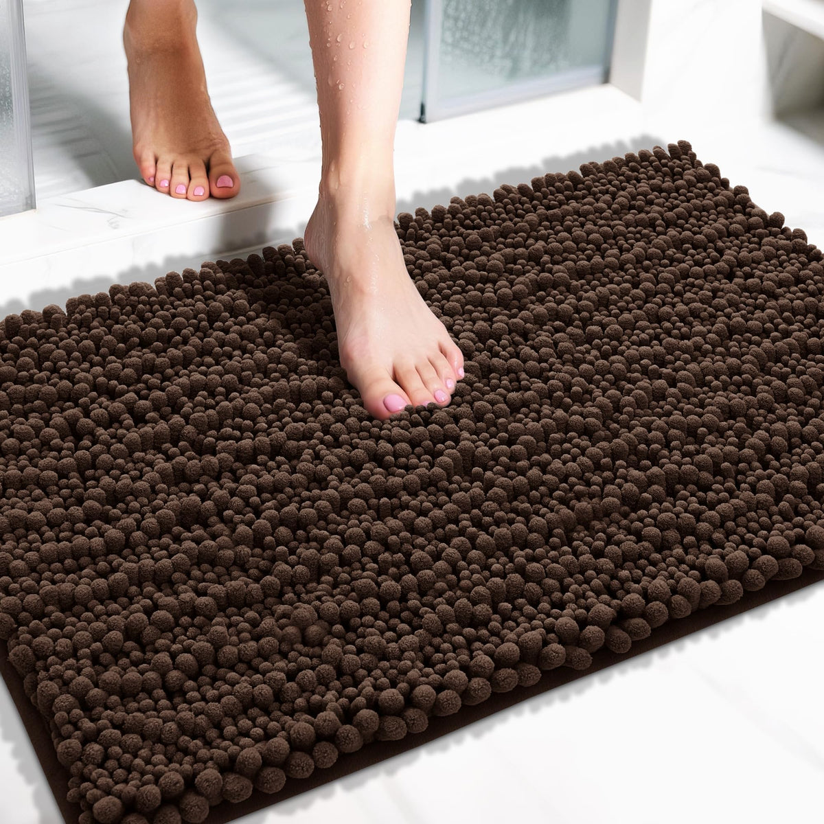 Yimobra Bathroom Rugs Non Slip Washable 32x20 Inch - Ultra Soft Absorbent Chenille Bath Mat, Quick Dry Shaggy Floor Carpet for Tub Shower, Gray Home Decor Accessories