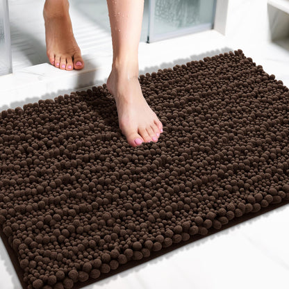 Yimobra Bathroom Rugs Non Slip Washable 32x20 Inch - Ultra Soft Absorbent Chenille Bath Mat, Quick Dry Shaggy Floor Carpet for Tub Shower, Gray Home Decor Accessories