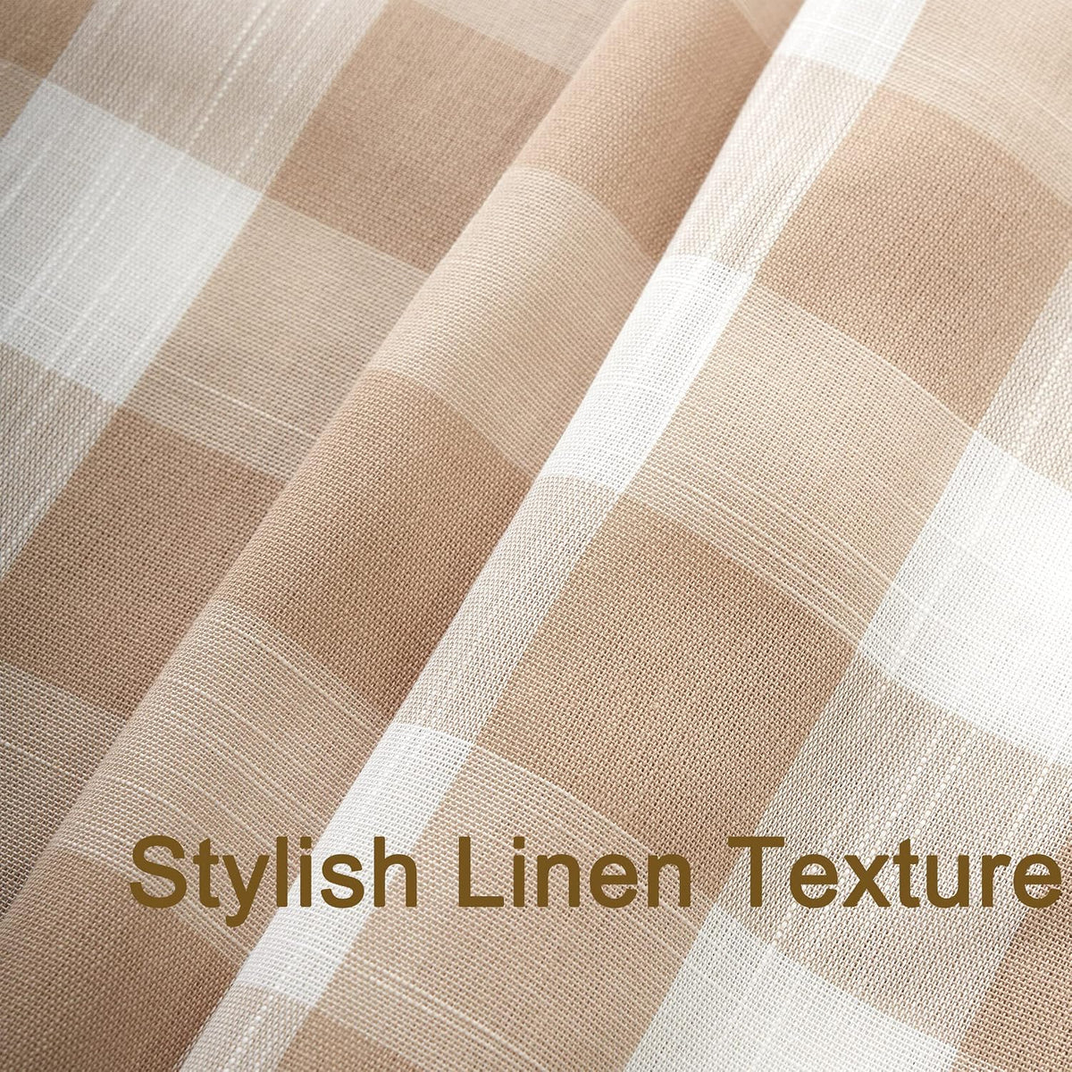 Tan and White Buffalo Plaid Boho Shower Curtain for Bathroom 72” x 72”