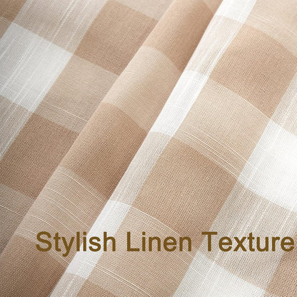 Tan and White Buffalo Plaid Boho Shower Curtain for Bathroom 72” x 72”