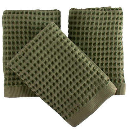 PÜSKÜL Natural 100% Turkish Cotton Waffle Hand and Kitchen Towels Set of 3