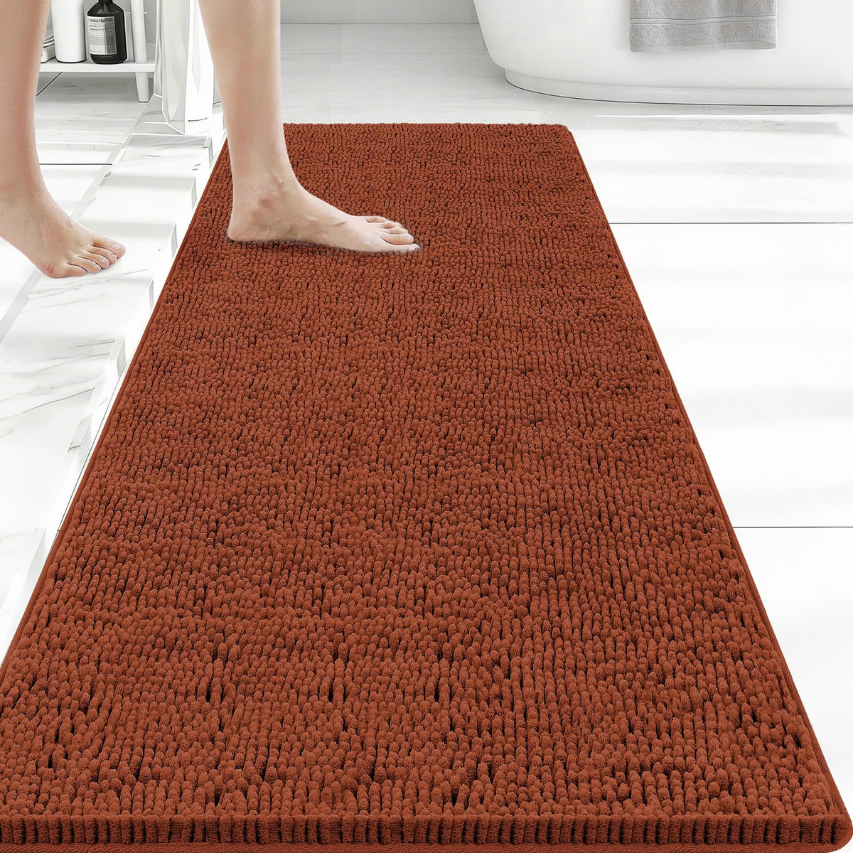 Bcoimo Bath Rug Mat,Sage Chenille High Absorbent Long Bathroom Runner Rugs
