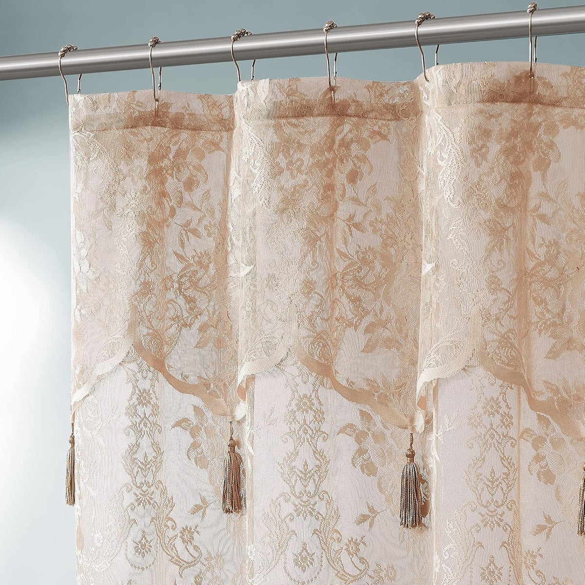 Warm Home Designs Golden Lace Shower Curtain with Valance. LAU Linen 72
