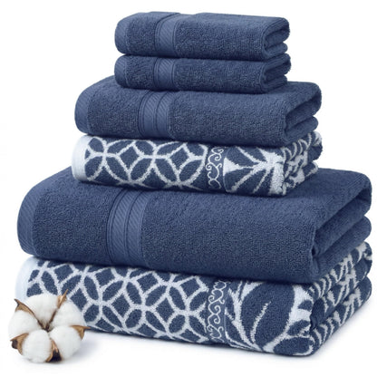 Modern Threads 6 Piece Bath Towel Set – Bathroom Set with 2 Bath Towels, 2 Hand Towels, and 2 Wash Cloths – 100% Cotton, Super Absorbent & Extra Soft – Reversible Floral Trail (Navy)