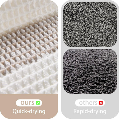 Waffle Bath Mat Non Slip, Boho Bathroom Rug, White/Taupe, 16"x24"