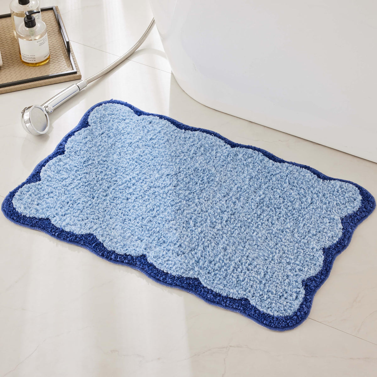 Ohocut Luxury Microfiber Bathroom Rugs, Beige Sand Scalloped Bath Rug Boho Farmhouse Cute Aesthetic Preppy Bath Mat for Bathroom, Tub, Floor Carpet, Sink, Shower, Anti Slip, Absorbent, 32x20