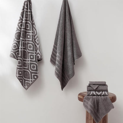 Modern Threads 6 Piece Bath Towel Set – Bathroom Set with 2 Bath Towels, 2 Hand Towels, and 2 Wash Cloths – 100% Cotton, Super Absorbent & Extra Soft – Reversible Classic Diamond (Gray)