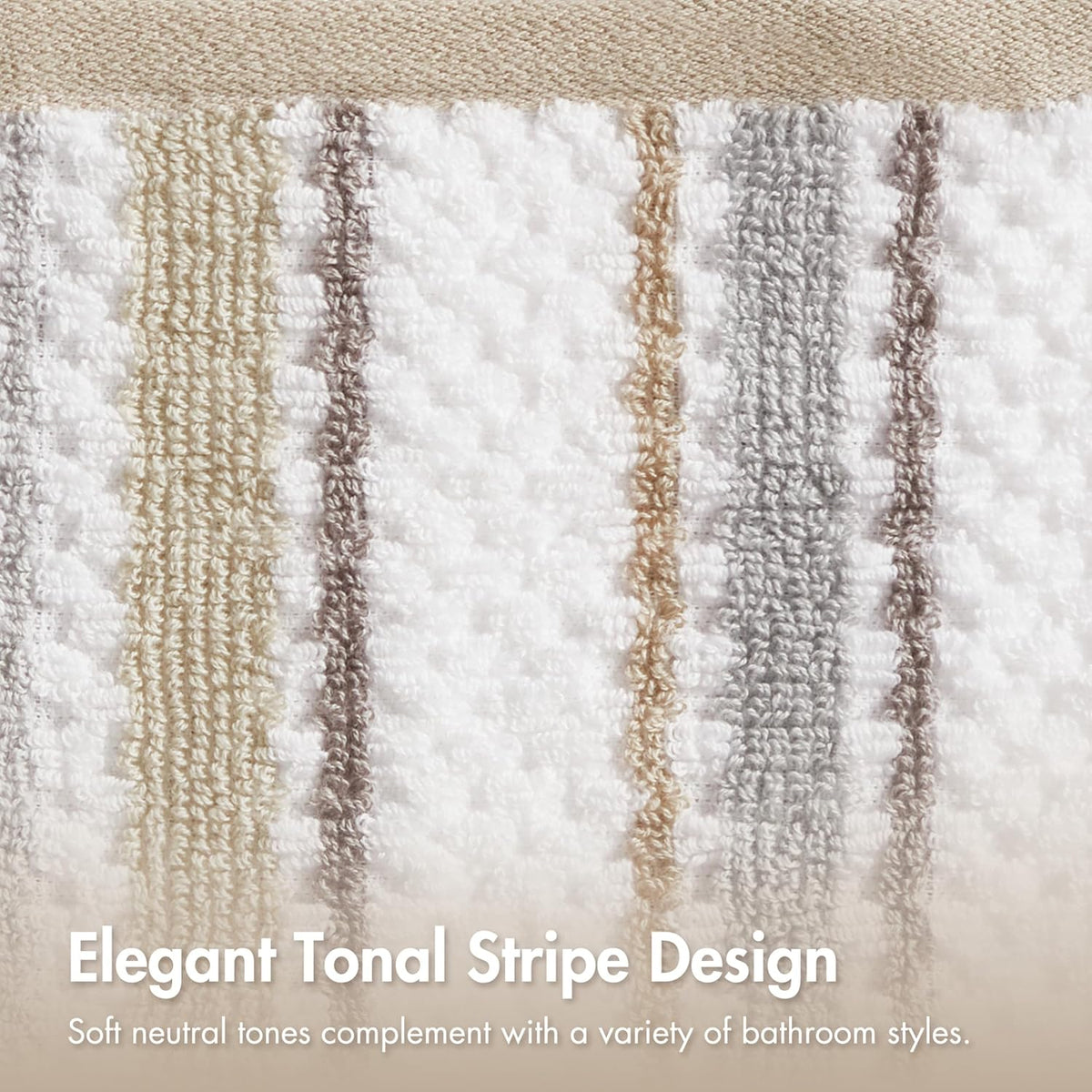 Madison Park Sutton Stripe 6 Piece Cotton Bath Towel Set, Neutral