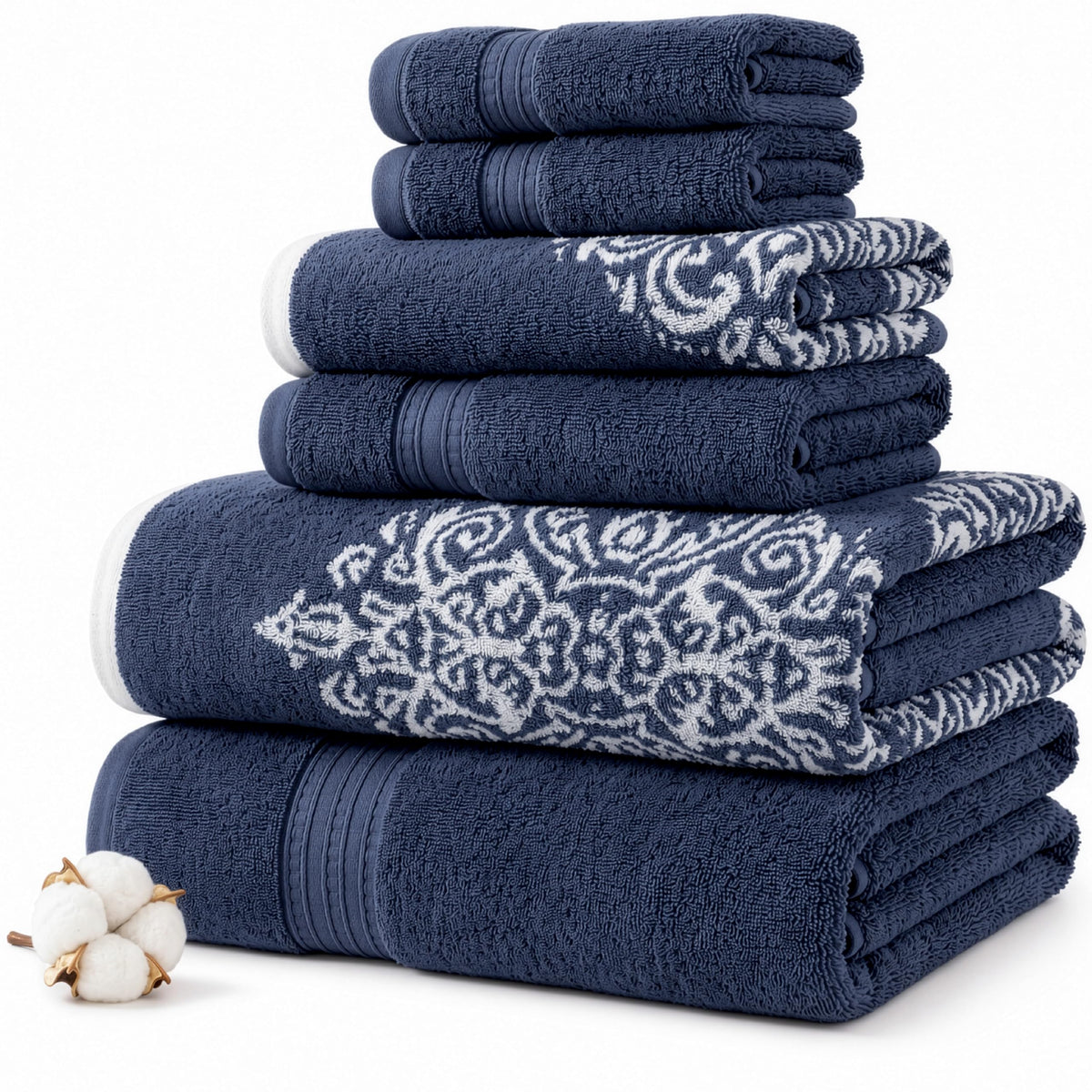 Modern Threads 6-Piece 100% Cotton Damask Medallion Towel Set, Sage