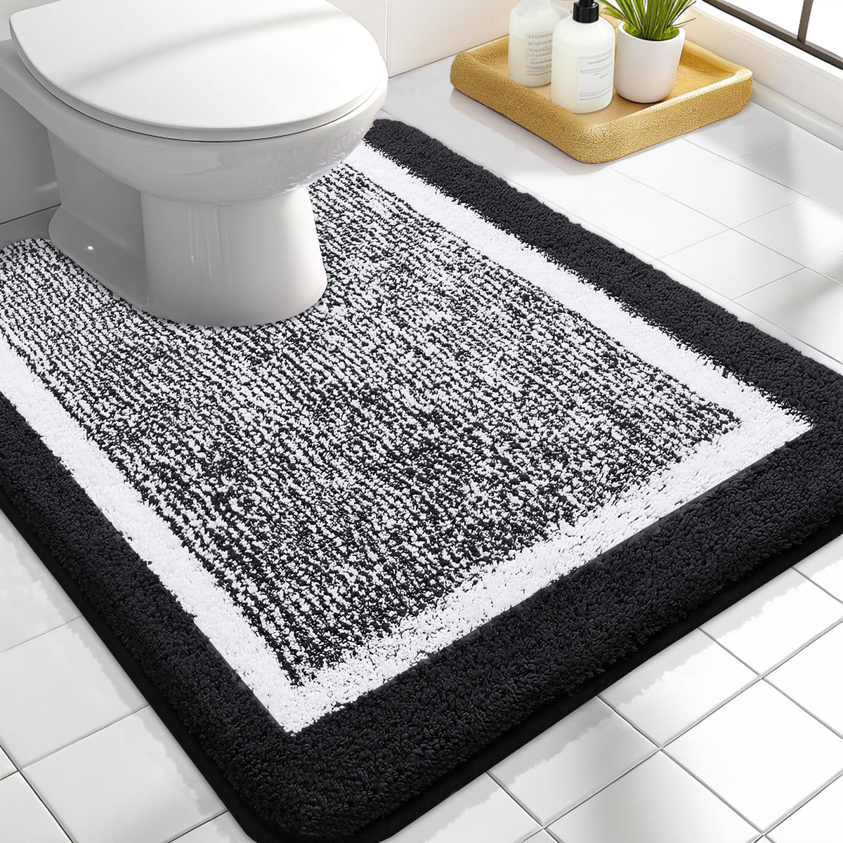 OLANLY Small Bathroom Rugs 24x16, Soft Absorbent Microfiber Bath Rugs, Grey