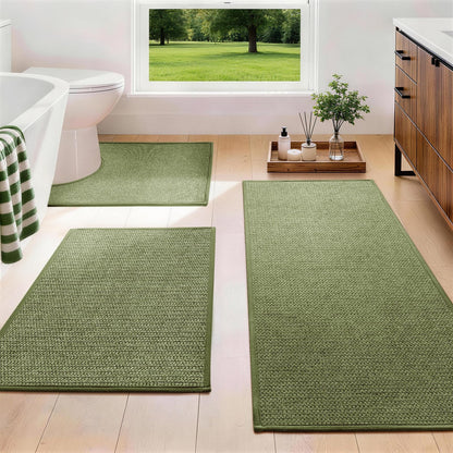 YIHOUSE Gray Bathroom Rugs Sets 3 Piece, Quick Dry Thin Bath Mat with Toilet Rug, Non Slip Absorbent Machine Washable, Bath Runner Rugs for Bathtub Sink Home Decor