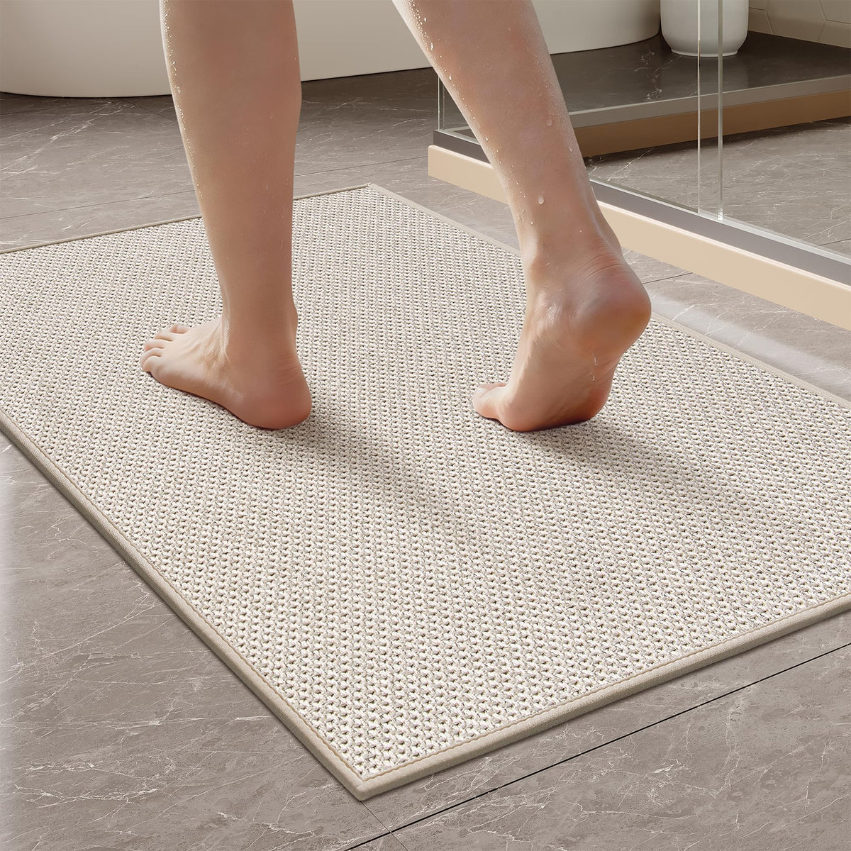 Mecko Bath Mat 16"x24",Ultra Thin Bathroom Rug fit Under Door Light Blue