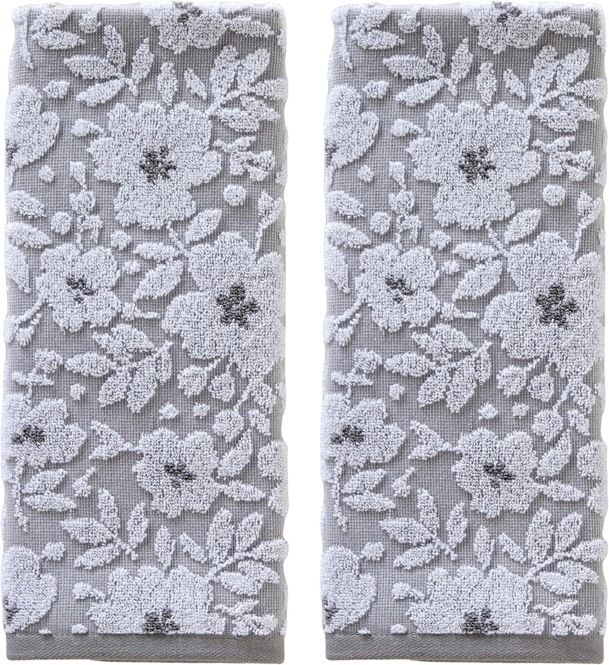 SKL Home Floral Hand Towel Set-2pc, 100% Cotton Jacquard, Gray