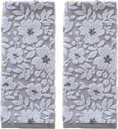 SKL Home Floral Hand Towel Set-2pc, 100% Cotton Jacquard, Gray