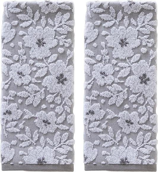 SKL Home Floral Hand Towel Set-2pc, 100% Cotton Jacquard, Gray