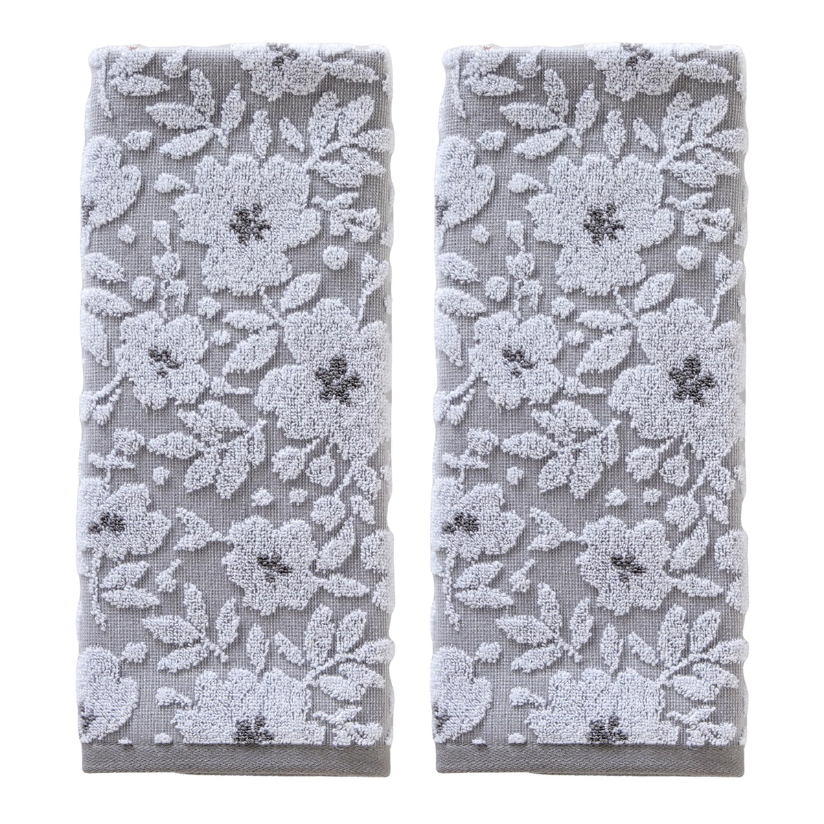 SKL Home Floral Hand Towel Set-2pc, 100% Cotton Jacquard, Gray