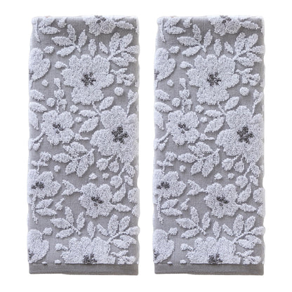 SKL Home Floral Hand Towel Set-2pc, 100% Cotton Jacquard, Gray