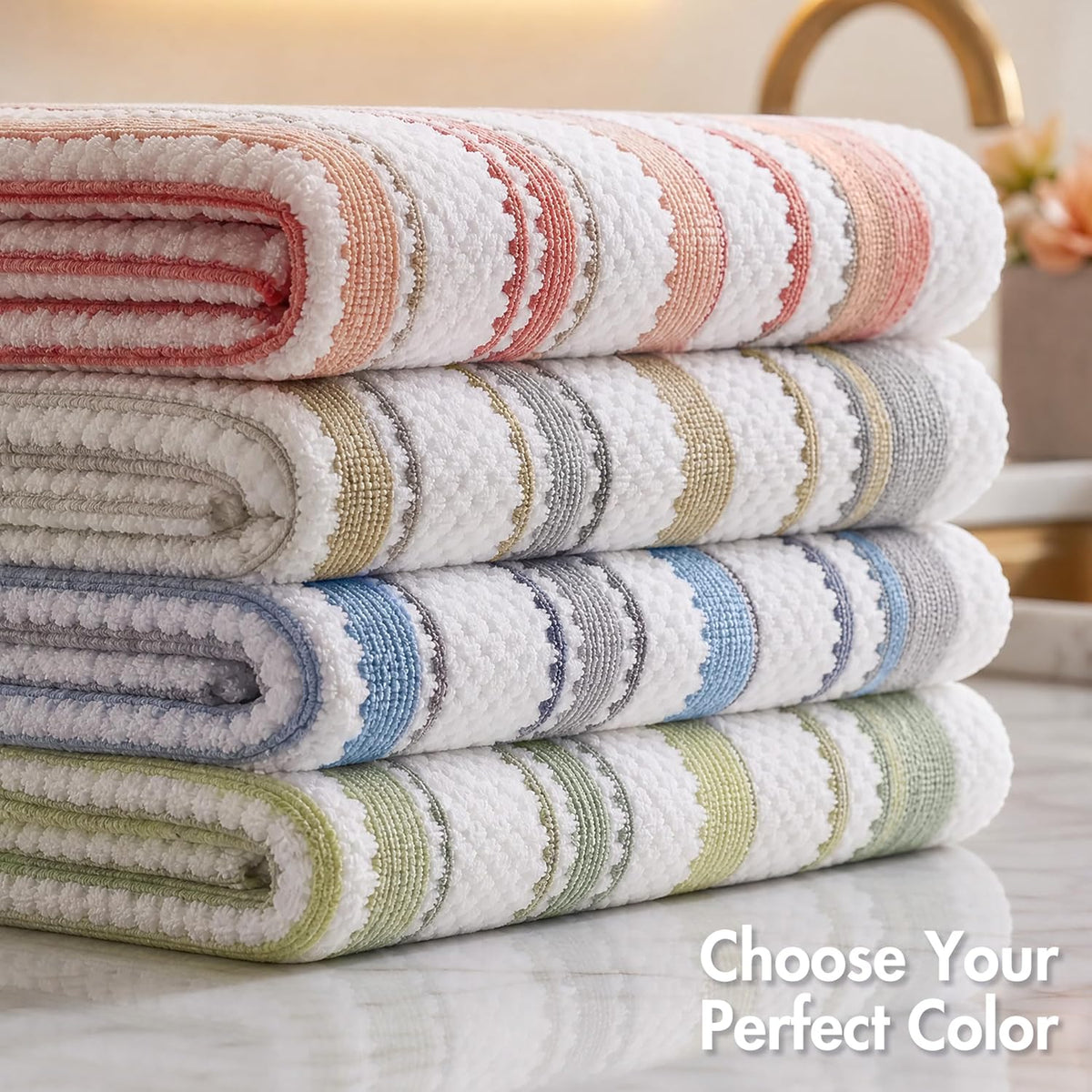 Madison Park Sutton Stripe 6 Piece Cotton Bath Towel Set, Neutral