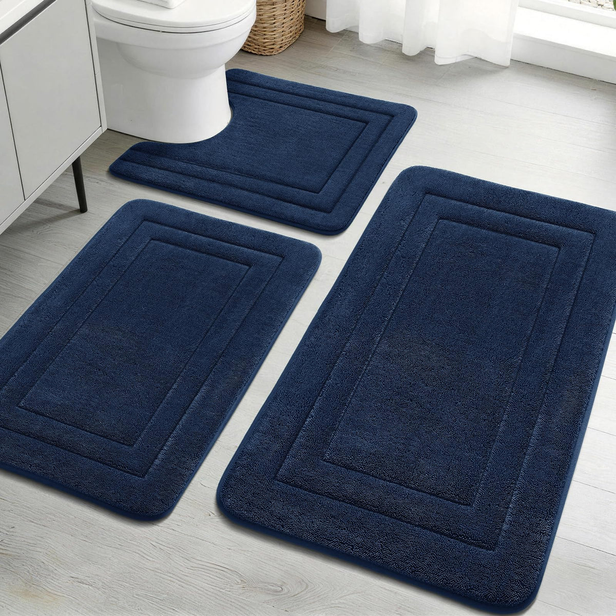 YIHOUSE 2-Piece Towel-Like Memory Foam Bathroom Rug Set, Dark Grey