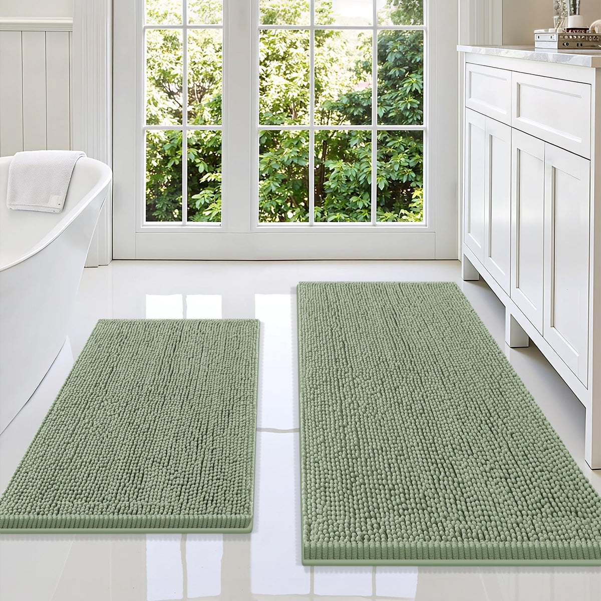 Smiry Chenille Bathroom Rugs Sets 2 Piece (30x20+24x16, Black)