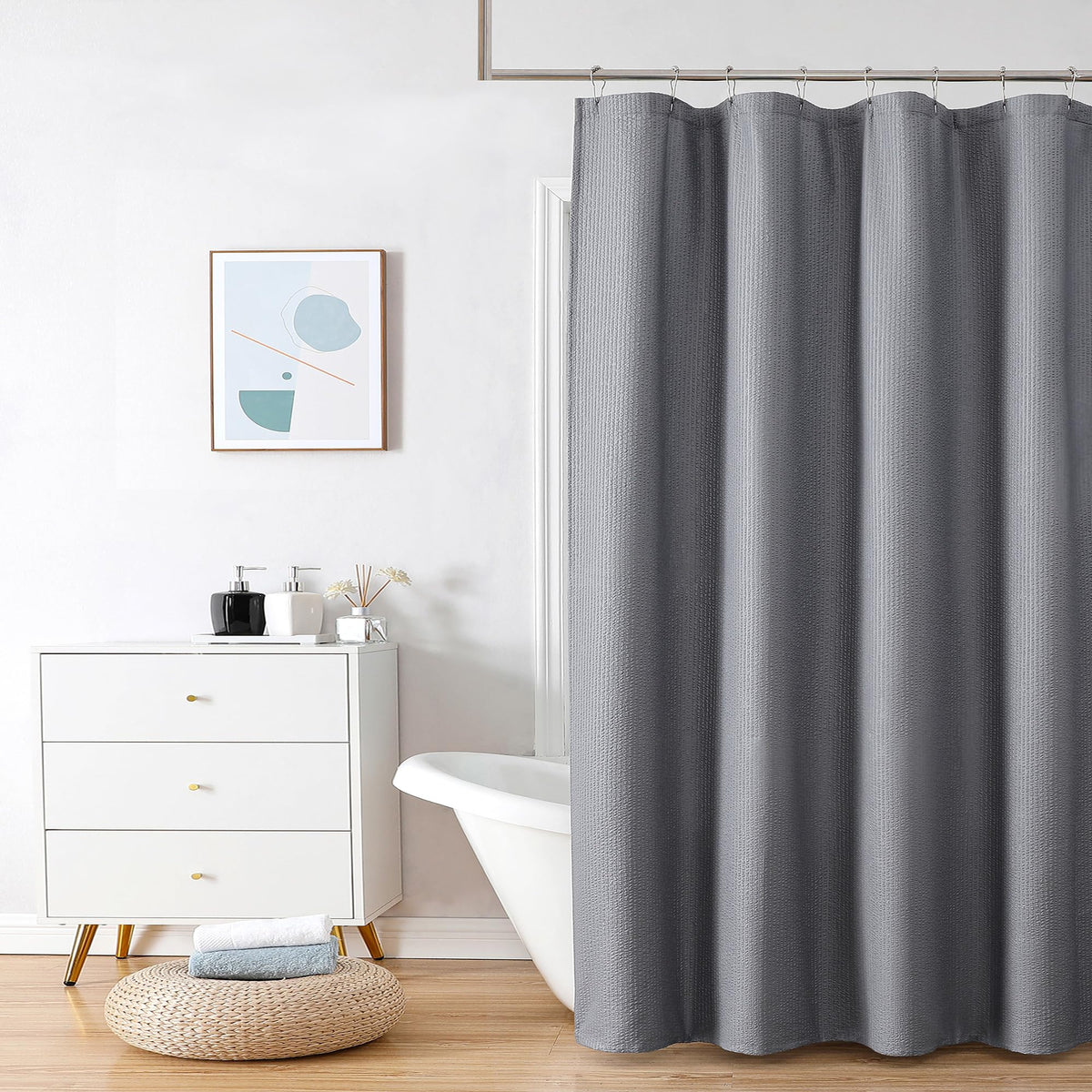 OVZME Berry Cute Shower Curtain, Embossed Textured Fabric Shower Curtain for Bathroom - Soft Cloth & Hotel Spa Luxury, Water Repellent, Machine Washable Shower Curtain, 72X72, Glacier Blue