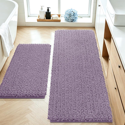 ACCUMTEK Upgrade Extra Large Black Bathroom Rug Set 3 Pieces Ultra Soft, Thick Absorbent Bath Mats, Non Slip Chenille Toilet Mat for Bathroom, Bedroom, Kitchen