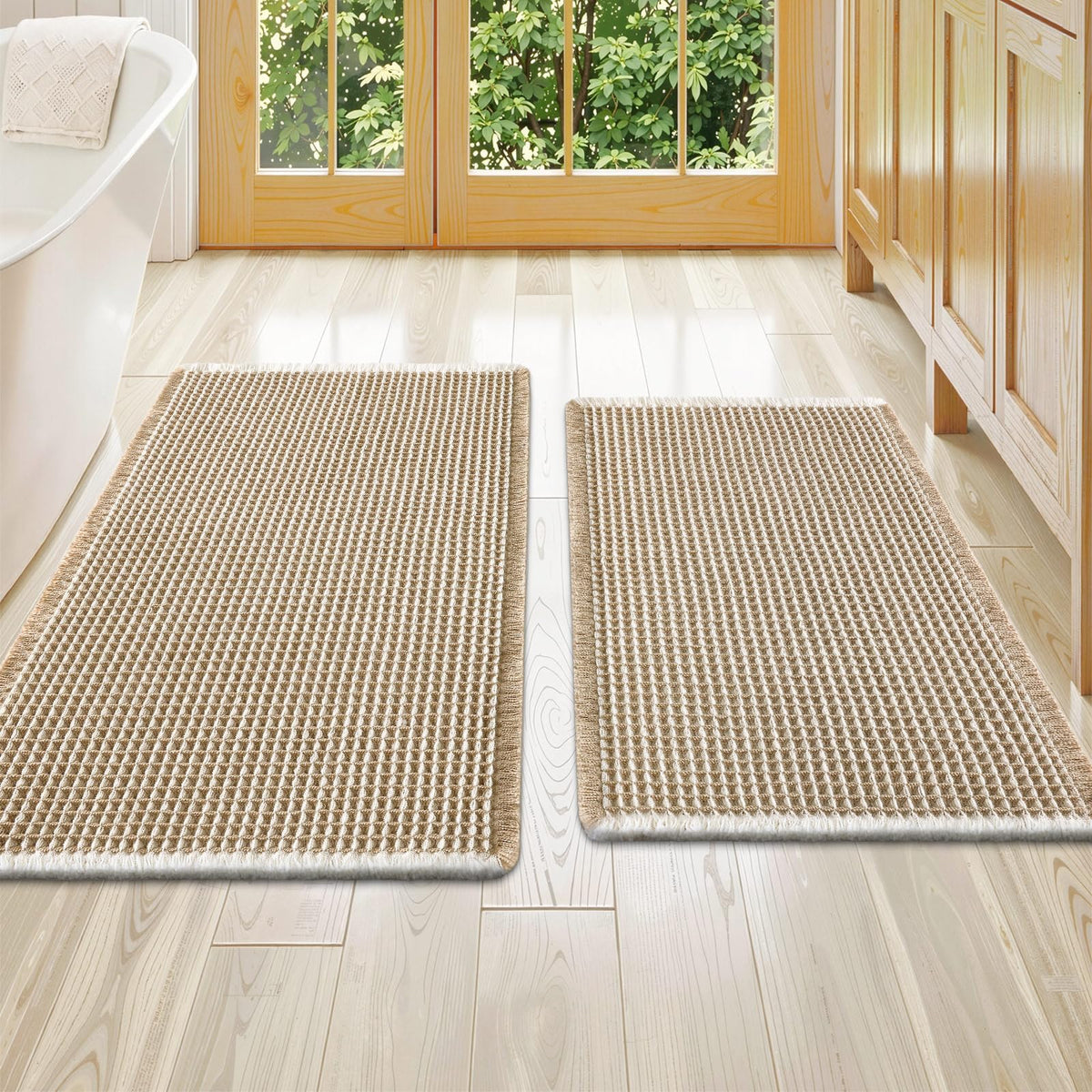 Smiry Waffle Bathroom Rugs Sets 2 Piece (30x20+24x16, Brown)