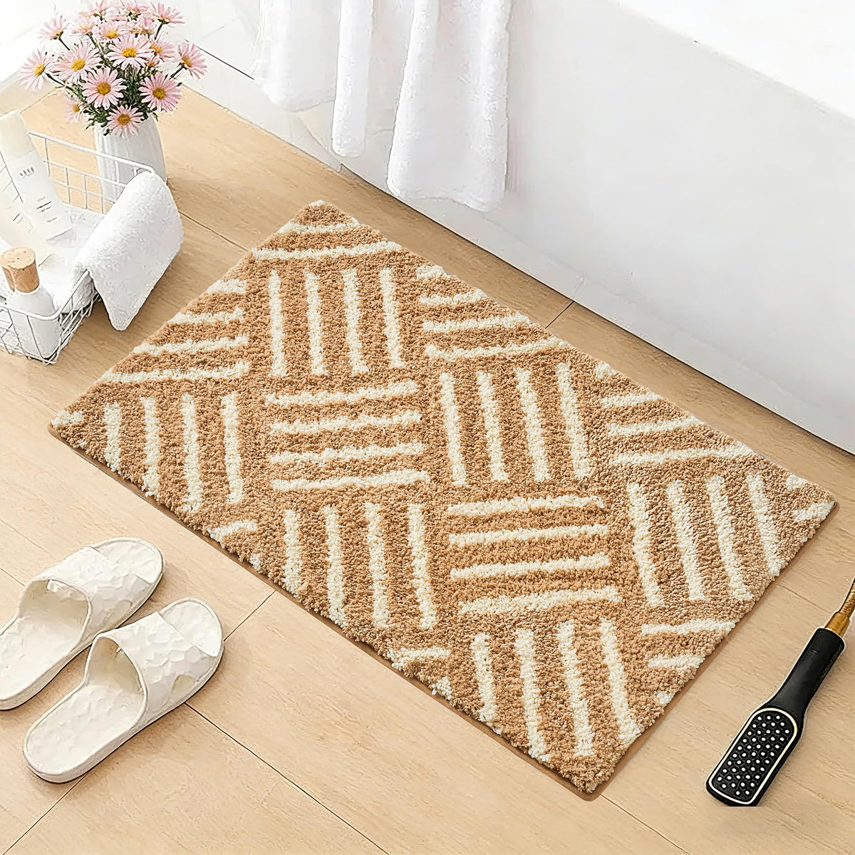 ORTIGIA Cute Green Scalloped Bath Mat, Fun Plush Microfiber Scallop Bathroom Rugs Non Slip Washable Quick Dry Absorbent, Bathmat Bath Rug Carpet for Shower Stall Vanities Kitchen Floor Entrance, 20x32