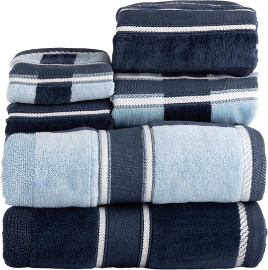 Lavish Home Bathroom Towels Set, Bathroom Accessories, Navy, Set of 6