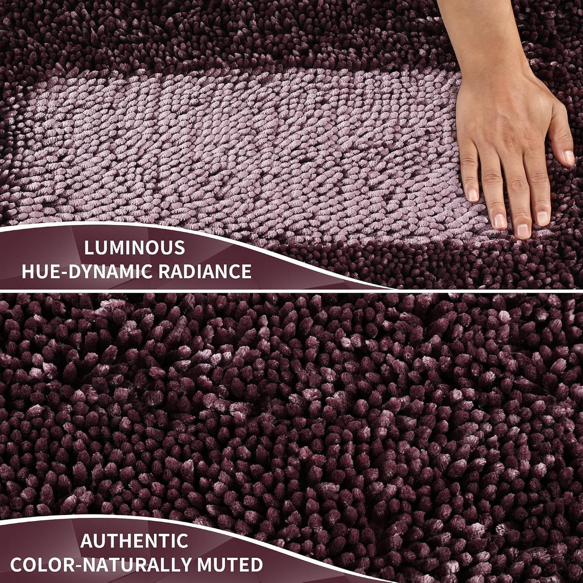 Yimobra Bathroom Rug Set 2 Piece, Luxury Shaggy Bath Mat Set with Non Slip Backing, Ultra Soft & Absorbent Mats for Bathroom Floor, Machine Washable, 31.5"x20"+24"x17", Dark Purple