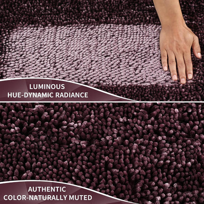 Yimobra Bathroom Rug Set 2 Piece, Luxury Shaggy Bath Mat Set with Non Slip Backing, Ultra Soft & Absorbent Mats for Bathroom Floor, Machine Washable, 31.5"x20"+24"x17", Dark Purple